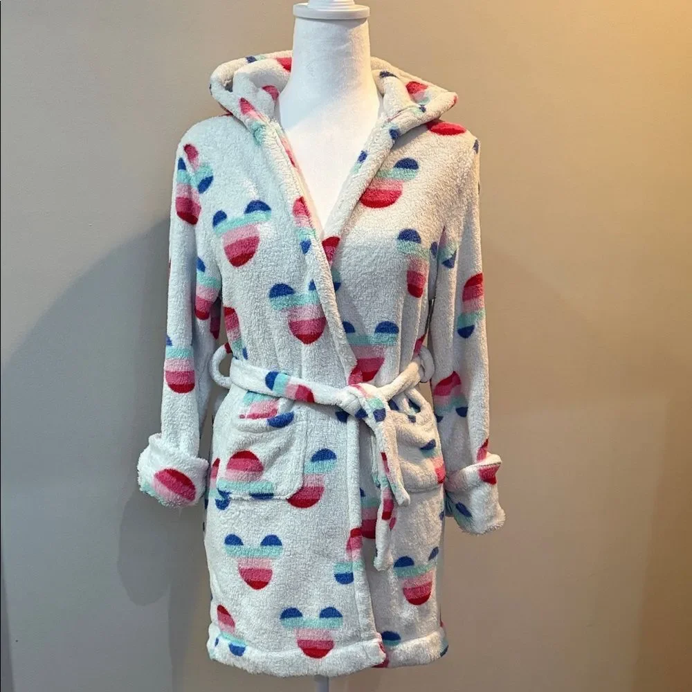 GAP Disney Rainbow Minnie Mickey Mouse Heads Kids Hooded Robe size 10
